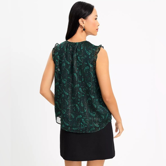 Shimmer Paisley Velvet Flutter Tie Neck Top - Picture 3 of 7